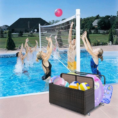 Outdoor Pool Toy Organizer, Waterproof PE Pool Float Storage, Rattan Poolside Storage Basket for Lifebuoy, Life Vests, Beach Balls