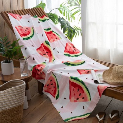 Moda at Home Watermelon Striped Velour Beach Towel