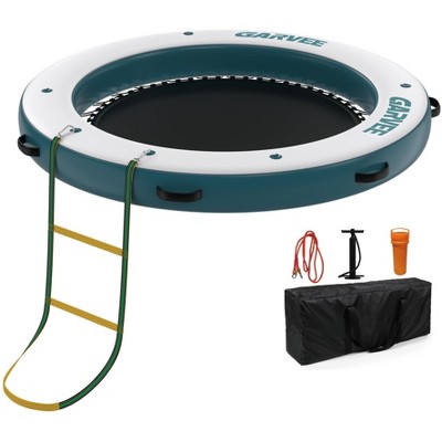 GustoWave 8FT Inflatable Floating Dock,Inflatable Dock Floating Platform with Mesh Swim Area,Non-Slip EVA Platform and Rope Ladder