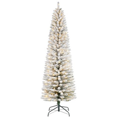 Artificial Christmas Tree – Snow Flocked Full Tree with Warm Incandescent Lights, Branch Tips & Foldable Stand, Holiday Decoration for Home & Party
