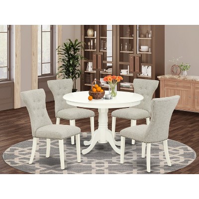 HomeStock Belmont 5-Piece small dining table set- 4 parsons dining room chairs and Round kitchen dining table, Linen White Finish