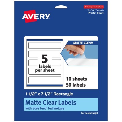 Avery Matte Clear Labels,  1-1/2" x 7-1/2" Rectangle