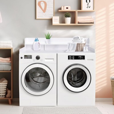 Washer Dryer Countertop, Laundry Countertop Wwith 2-Tier Storage Shelf & Edge Rails, Laundry Over Washing Top Protector for Washer and Dryer