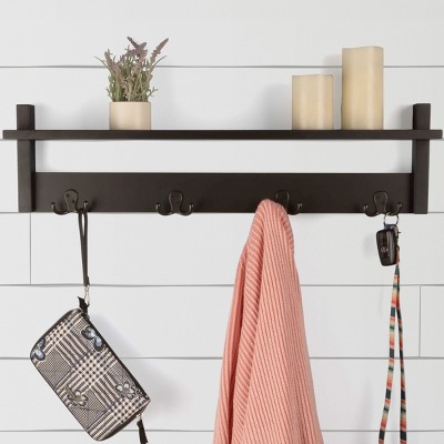 Coat Rack with Shelf Wall Mount Shelf with 4 Hooks for Entryway, Hallway