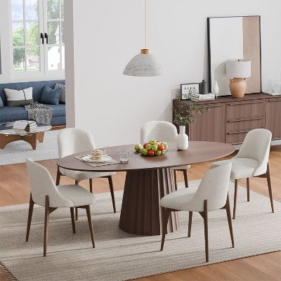 Cone Wide Strip With Concave Walnut Color, Oval Dining Table With Beveled Edges(Cone Base).