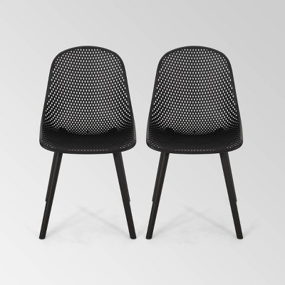 Posey 2pk Resin Modern Dining Chairs - Black - Christopher Knight Home: Weather-Resistant, Armless Patio Seating