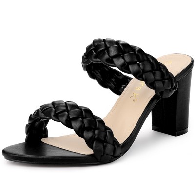 Allegra K Women's Braided Heeled Slip-on Chunky Heel Slide Sandals