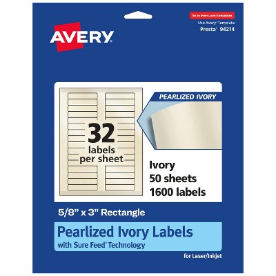 Avery Pearlized Ivory Rectangle Labels with Sure Feed Technology, 5/8" x 3"