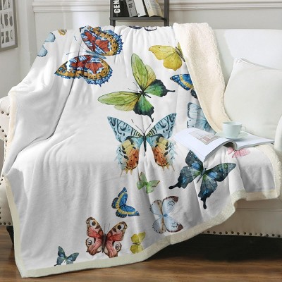 Hachikiko Butterfly Print Throw Blanket - 60"x80" Reversible Design - Soft Bohemian Blanket for Girls & Women (Colorful Butterflies)