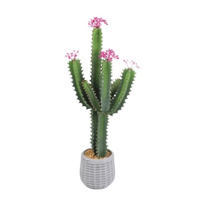 36 Inch Artificial Cactus Plant, Faux Flowering Cacti Plant in Pot, Fake Cacti Saguaro for Home Garden Office Indoor Outdoor Decoration