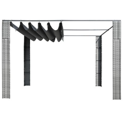 vidaXL Gazebo Grey and Anthracite PE Rattan, Powder-Coated Steel, Polyester
