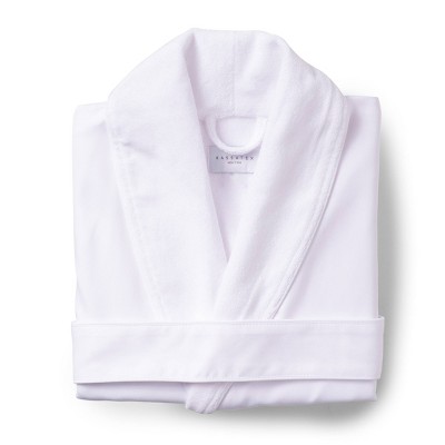 Platinum Bath Robe L/XL White - Cassadecor: Cotton Blend, Shawl Collar, Below Knee Length, Front Tie Closure