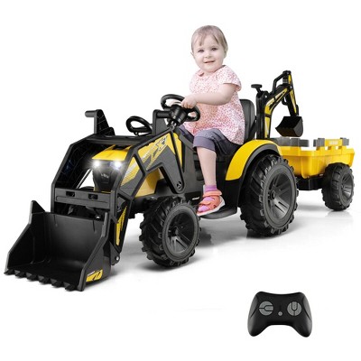 Costway 3-in-1 Kids Ride On Excavator Bulldozer 12V Electric Tractor Remote w/ Trailer
