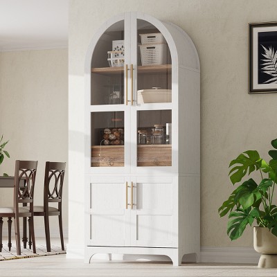 KTMBDW 71" Tall Arched Kitchen Pantry Cabinet with Door Shelves,Farmhouse Kitchen Storage Cabinet with Open&Adjustable Shelves for Kitchen,Dining Room
