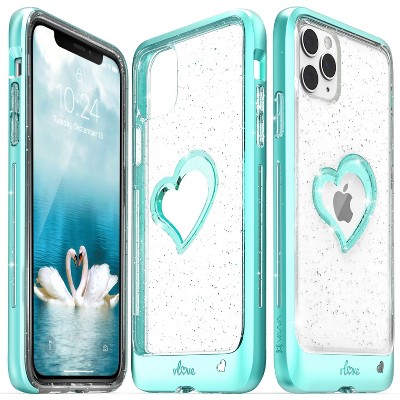 Vena vLove For Apple iPhone 11 Pro Max Case Heart, Heart Shape Design Dual Layer Slim Hybrid Bumper Case Cover, Teal