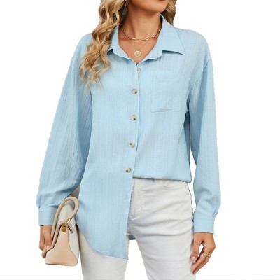 Womens Button Down Shirts Long Sleeve Cotton Gauze Tops Casual Collared Blouses Loose Fit