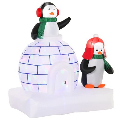 HOMCOM 5 ft Lighted Christmas Inflatable Penguins with a Scarf and Igloo, LED Outdoor Holiday Yard Decoration