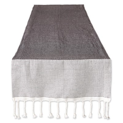 Design Imports  Dobby Fringed Table Runner, Black, 15X108" With 3" Fringe On Each Side