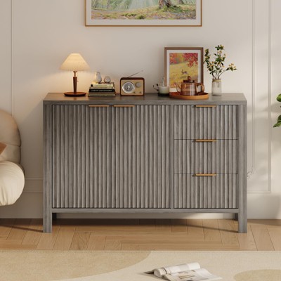 46.5" Fluted Sideboard Buffet Cabinet with Storage, Cabinet with 3 Drawers, 2 Doors & Adjustable Shelf