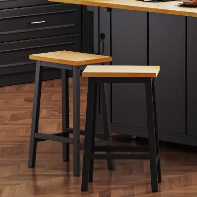CAVINAS 25.6" Tall Farmhouse Style Counter Stools Set of 2, Solid Wood Bar Stools with Footrests, for Dining Room, Kitchen, Counter