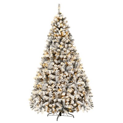 Costway 6ft/7.5ft/9ft Pre-Lit Premium Snow Flocked Hinged Artificial Christmas Tree with 250 Lights/450 Light/550 Lights
