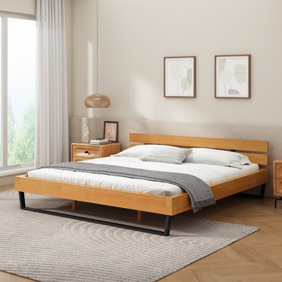 KIGFTSOD Pine wood bed frame,Natural