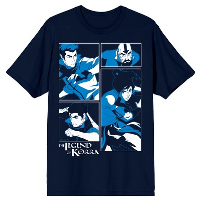 Avatar The Legend Of Korra Blue Tonal Characters Crew Neck Short Sleeve Navy Men's T-shirt