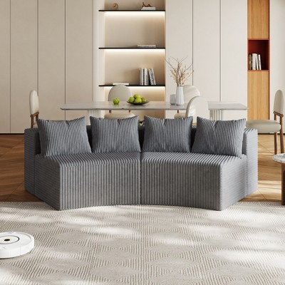 Curved Corduroy Modular Sectional Sofa, Symmetrical Semi-Circular Couch with 4 Pillows, Foam-Filled No Assembly Sofa for Living Room, Office, Bedroom