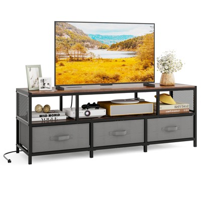 Tangkula TV Stand for TVs up to 65" w/ Power Outlets USB Charging Open Shelf