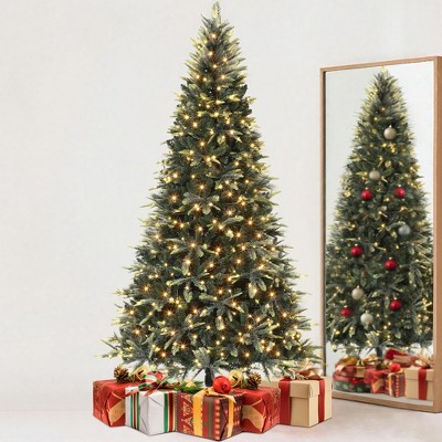 homfan Prelit Pencil Christmas Tree w/ 240 Warm White Lights - Hinged Auto-Expand, 8 Modes, Foldable Stand, PE & PVC Xmas Trees for Front Porch, Party