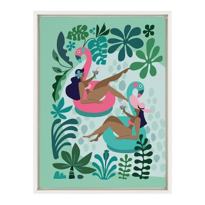 18" x 24" Sylvie Mid Century Modern Girl Friends by Rachel Lee Framed Wall Canvas - Kate & Laurel All Things Decor
