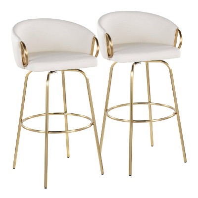 LumiSource Set of 2 Claire Barstools Gold/White PU