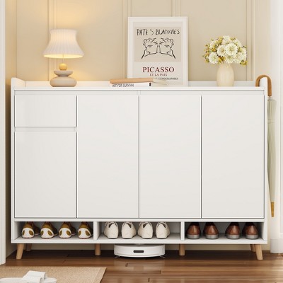 Whisen Contemporary Shoe Cabinet with Adjustable Shelves, Solid Wood Legs & Storage Sideboard