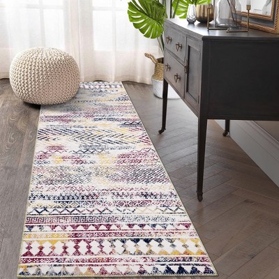 Machine Washable Moroccan Geometric Indoor Area Rug