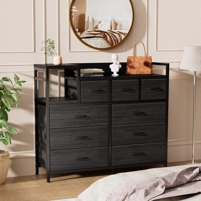 Dresser TV Stand with Power Outlet, Bedroom Dresser with 9 Drawers, Chest of Drawers for Living Room, Hallway