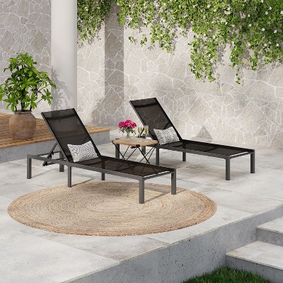 Okak 2 PCS Aluminum Patio Chaise Lounge for Outdoor Use,Recliner Long Chaise Poolside Chair for Deck,Pool,Backyard,Beach&Garden,Black