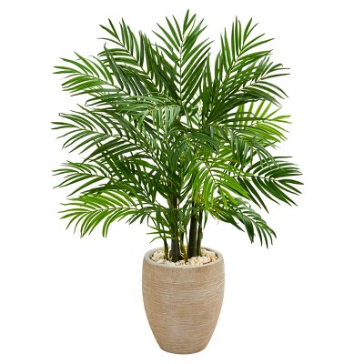 Nearly Natural 4-ft Areca Palm Artificial Tree in Sand Colored Planter