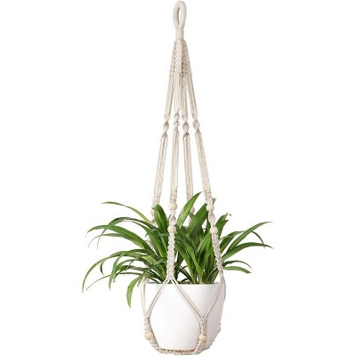 Aoibox Macrame Plant Hanger Indoor Hanging Planter Basket with Wood Beads for Boho Home Decor, 35 Inch, Ivory (Pots Not Included)