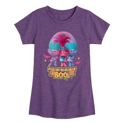Girls' - Trolls - Poppy Satin Chenille Frighteningly Fab Boo Lous Fitted Short Sleeve Graphic T-Shirt