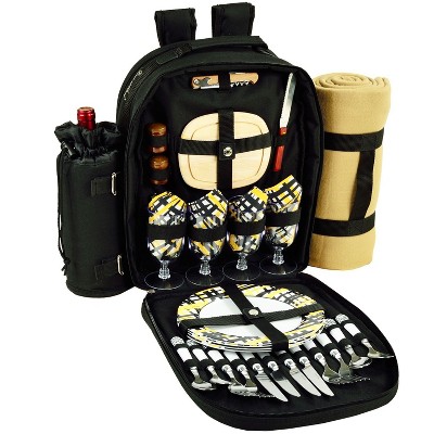 Picnic at Ascot Four Person Picnic Backpack with Soft Sided Cooler &  Blanket