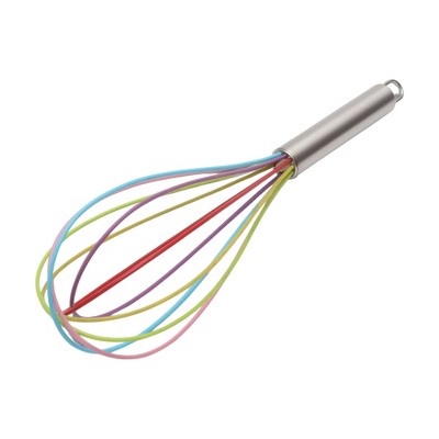 Unique Bargains 12" 6-Wire Whisk Hand Wash Stainless Steel Silicone Assorted Color