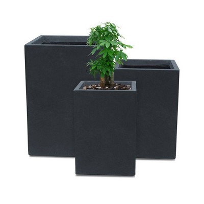 Rosemead Home & Garden 3pc Square Concrete Outdoor Planter Pot Black