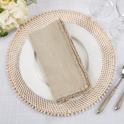 Saro Lifestyle 100% Linen Pompom Design Dinner Table Napkins (Set of 4)