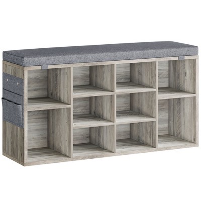 Shoe Bench with Cushion and Storage, Entryway Shoe Rack with Adjustable Shelves, Grey/Brown