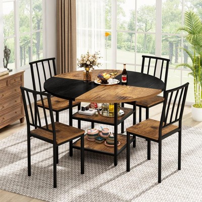 Hooseng Modern Round Kitchen Table, Round Dining Table with Two Storge shlfes and Wooden Table Top, DiningTable for 4-5 People for Kitchen Home