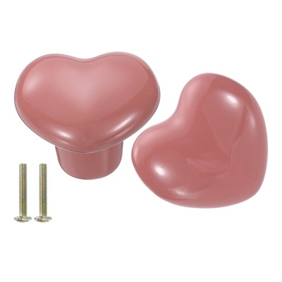 Unique Bargains Heart-Shaped Ceramic Drawer Knobs with Screw for Cupboard Wardrobe 2 Pcs