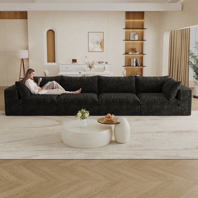 157.6" Corduroy Cloud Feather-filled Straight Sectional Sofa with Deep Seat, Double-Layer Design, Removable Cushions, No Assembly, and DIY Combination