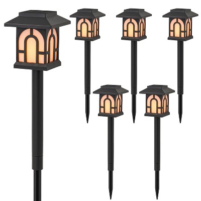 C Cattleya Black Solar Flickering Flame LED Outdoor Path Lights,3000K Warm White Landscape Light for Walkway,Patio,Garden