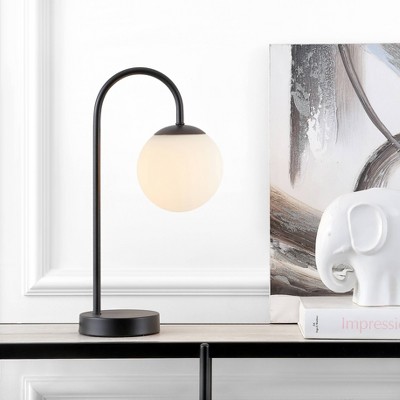 18.25" Iron and Glass Arco Minimalist Mid Century Globe Table Lamp: Frosted Shade, Inline Switch - Jonathan Y