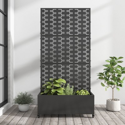 Wrought Iron Black Planter Box with Climbing Rack (Brick 01) 183x90x40cm